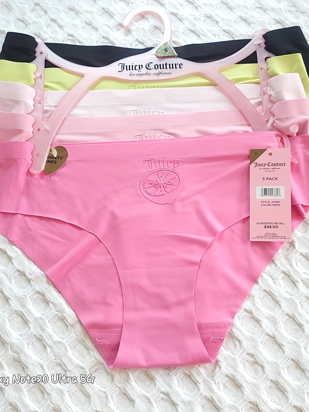 Juicy Couture 5 Pack Scalloped Hipster Panties Citrus Pink Black Size S NWT